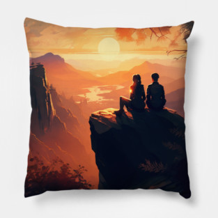 Mountain Hiking Sunset, Adventure Travel Pillow