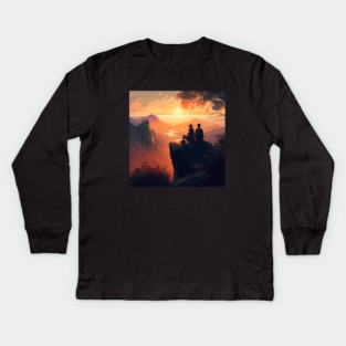 Mountain Hiking Sunset, Adventure Travel Kids Long Sleeve T-Shirt