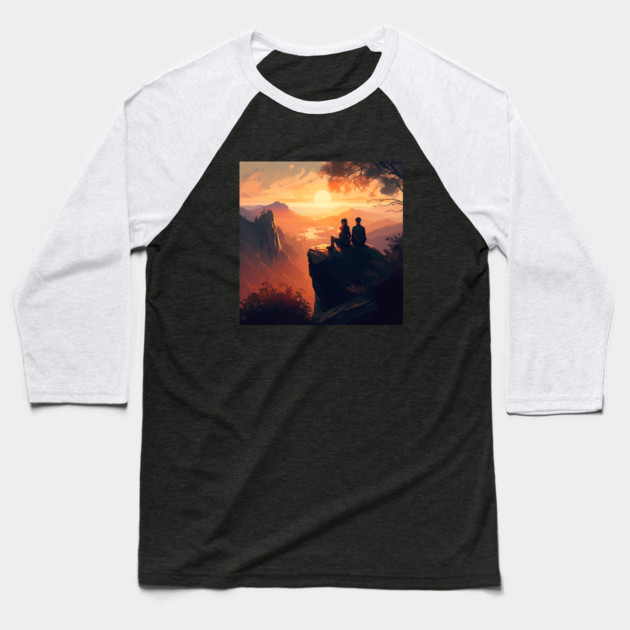 Mountain Hiking Sunset, Adventure Travel Baseball T-Shirt by logiamerch