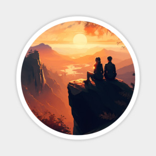 Mountain Hiking Sunset, Adventure Travel Magnet