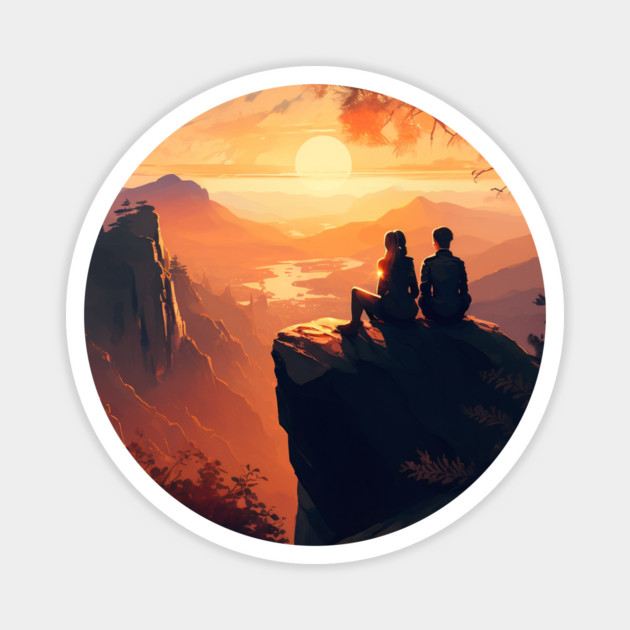 Mountain Hiking Sunset, Adventure Travel Magnet by logiamerch