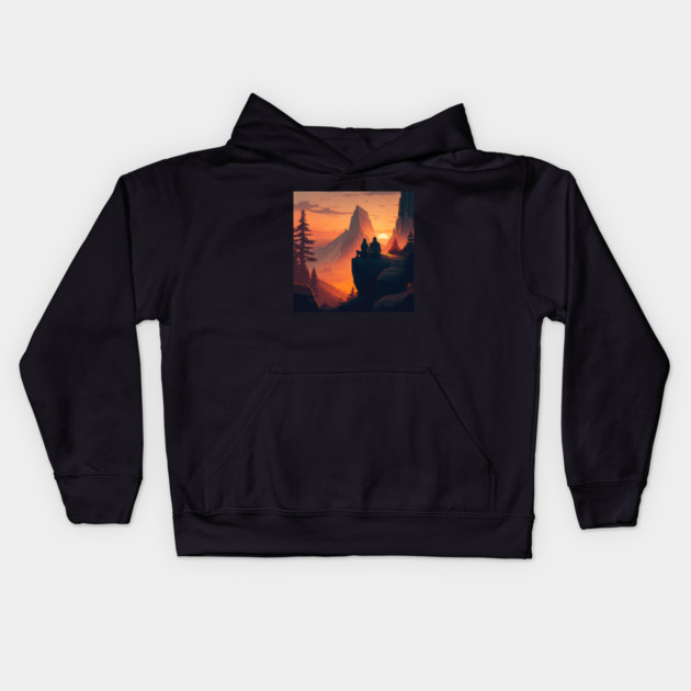 Mountain Hiking Sunset, Adventure Travel Couples Kids Hoodie by logiamerch