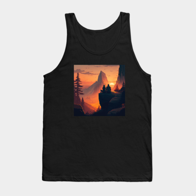 Mountain Hiking Sunset, Adventure Travel Couples Tank Top by logiamerch