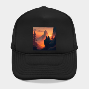 Mountain Hiking Sunset, Adventure Travel Couples Hat