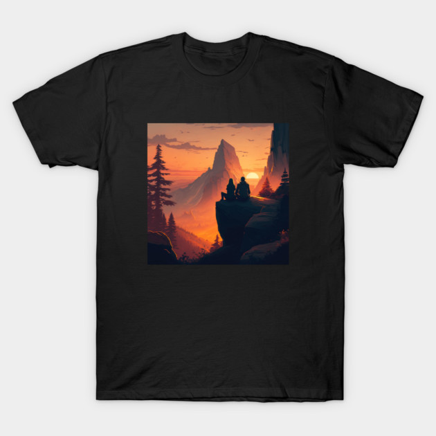 Mountain Hiking Sunset, Adventure Travel Couples T-Shirt by logiamerch