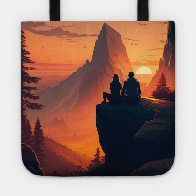 Mountain Hiking Sunset, Adventure Travel Couples Tote by logiamerch