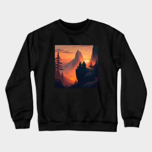 Mountain Hiking Sunset, Adventure Travel Couples Crewneck Sweatshirt by logiamerch