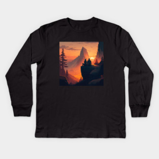 Mountain Hiking Sunset, Adventure Travel Couples Kids Long Sleeve T-Shirt