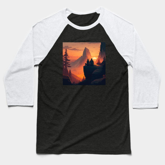 Mountain Hiking Sunset, Adventure Travel Couples Baseball T-Shirt by logiamerch