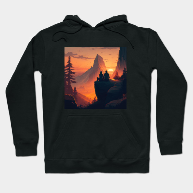 Mountain Hiking Sunset, Adventure Travel Couples Hoodie by logiamerch