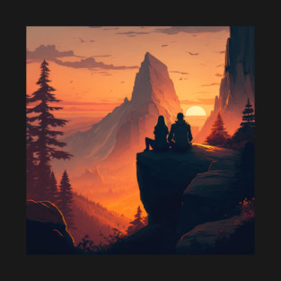 Mountain Hiking Sunset, Adventure Travel Couples T-Shirt