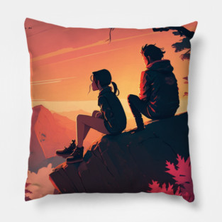 Mountain Hiking Sunset, Adventure Travel Couples Pillow