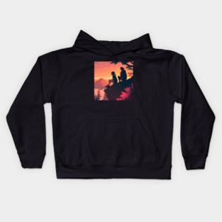 Mountain Hiking Sunset, Adventure Travel Couples Kids Hoodie