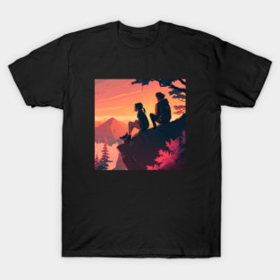 Mountain Hiking Sunset, Adventure Travel Couples T-Shirt