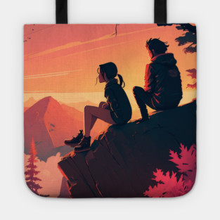 Mountain Hiking Sunset, Adventure Travel Couples Tote