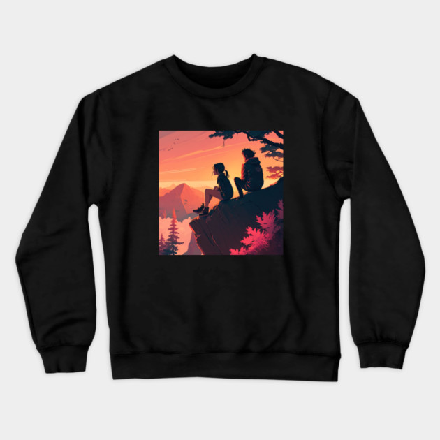 Mountain Hiking Sunset, Adventure Travel Couples Crewneck Sweatshirt by logiamerch