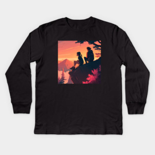 Mountain Hiking Sunset, Adventure Travel Couples Kids Long Sleeve T-Shirt