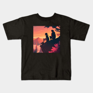 Mountain Hiking Sunset, Adventure Travel Couples Kids T-Shirt