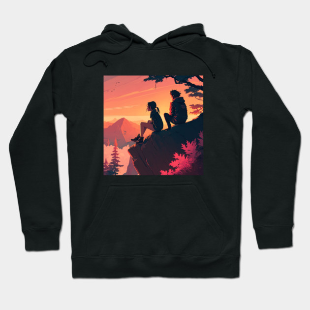 Mountain Hiking Sunset, Adventure Travel Couples Hoodie by logiamerch
