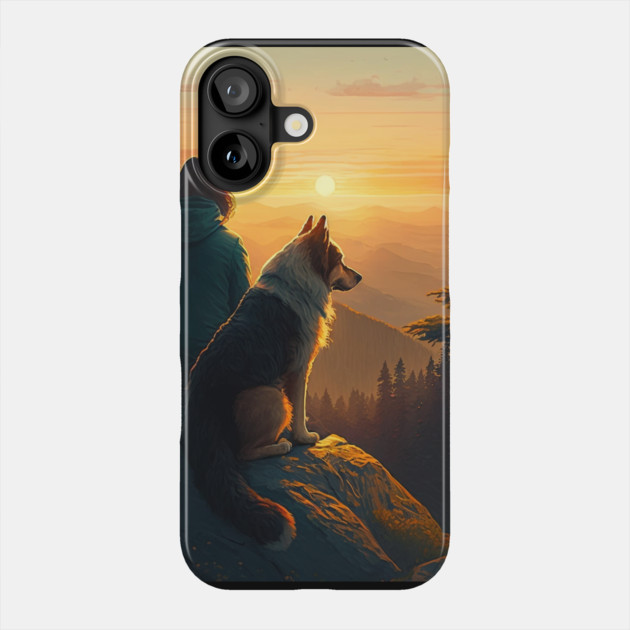Mountain Hiking Sunset, Adventure Travel with My Dog Phone Case by logiamerch