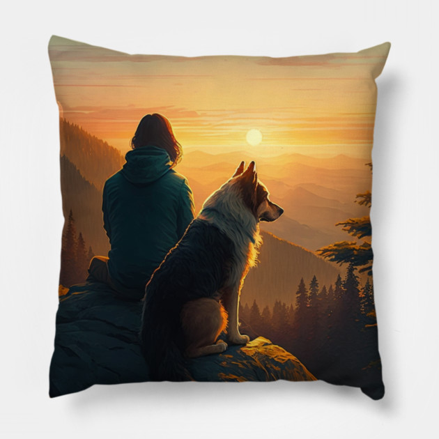 Mountain Hiking Sunset, Adventure Travel with My Dog Pillow by logiamerch