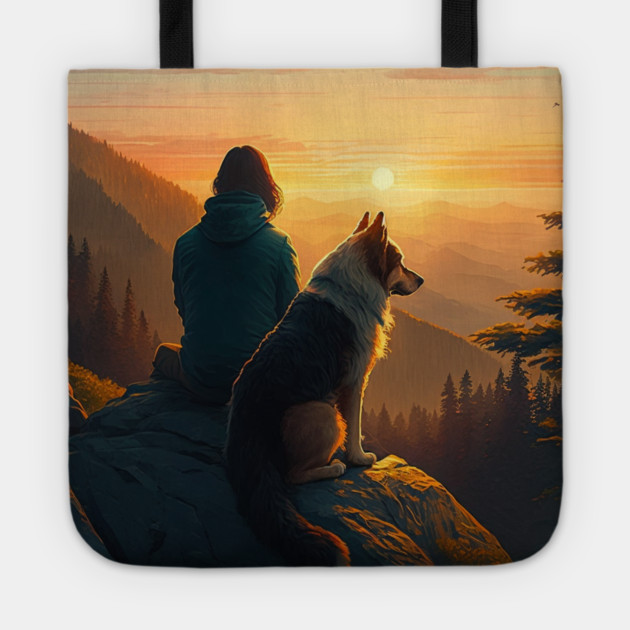 Mountain Hiking Sunset, Adventure Travel with My Dog Tote by logiamerch