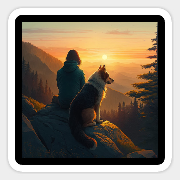 Mountain Hiking Sunset, Adventure Travel with My Dog Sticker by logiamerch