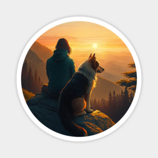 Mountain Hiking Sunset, Adventure Travel with My Dog Magnet