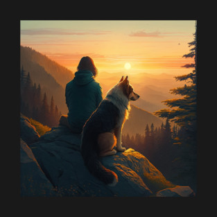 Mountain Hiking Sunset, Adventure Travel with My Dog T-Shirt