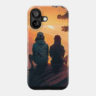 Mountain Hiking Sunset, Adventure Travel Couple Phone Case