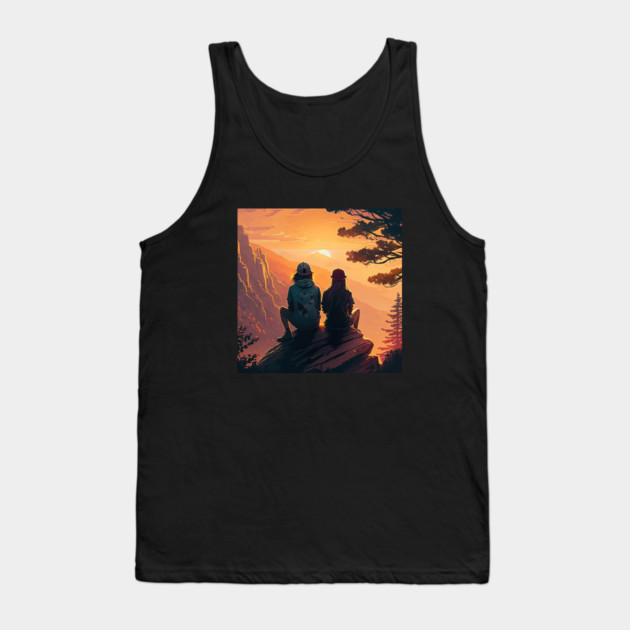 Mountain Hiking Sunset, Adventure Travel Couple Tank Top by logiamerch