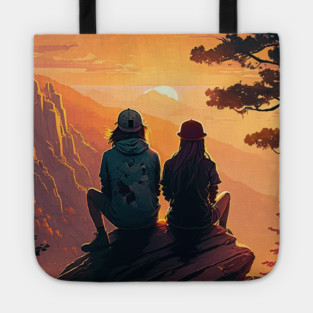 Mountain Hiking Sunset, Adventure Travel Couple Tote