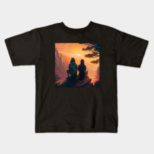 Mountain Hiking Sunset, Adventure Travel Couple Kids T-Shirt