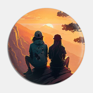 Mountain Hiking Sunset, Adventure Travel Couple Pin