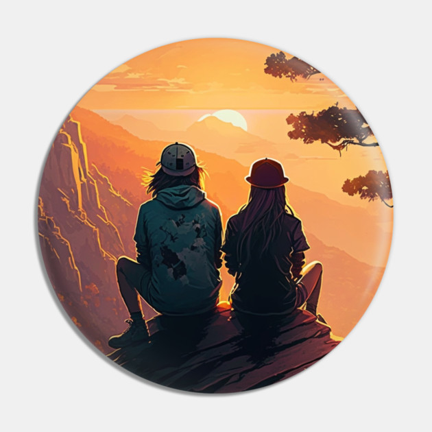Mountain Hiking Sunset, Adventure Travel Couple Pin by logiamerch