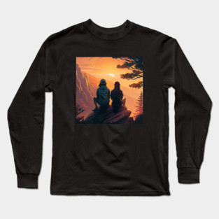 Mountain Hiking Sunset, Adventure Travel Couple Long Sleeve T-Shirt