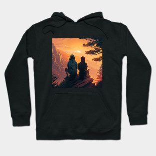 Mountain Hiking Sunset, Adventure Travel Couple Hoodie