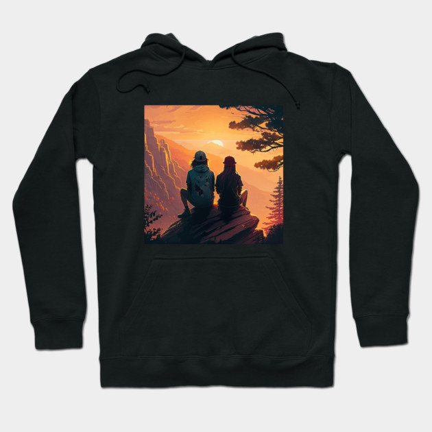 Mountain Hiking Sunset, Adventure Travel Couple Hoodie by logiamerch