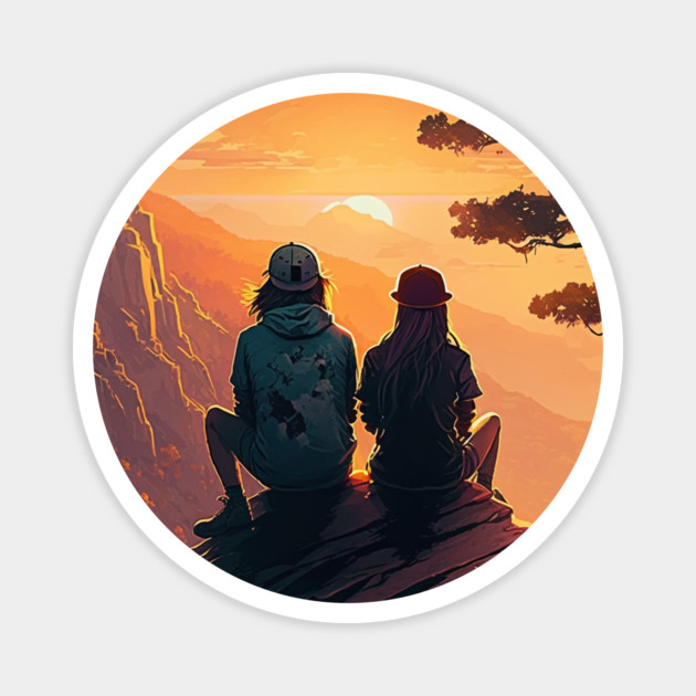 Mountain Hiking Sunset, Adventure Travel Couple Magnet by logiamerch