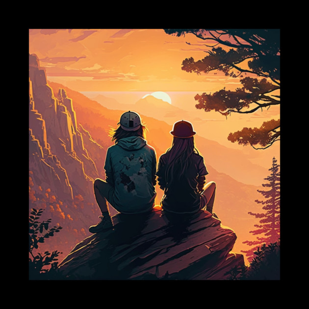 Mountain Hiking Sunset, Adventure Travel Couple by logiamerch