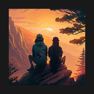 Mountain Hiking Sunset, Adventure Travel Couple T-Shirt