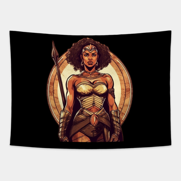 African Queen, Afro Female Warrior, Black History Tapestry by logiamerch