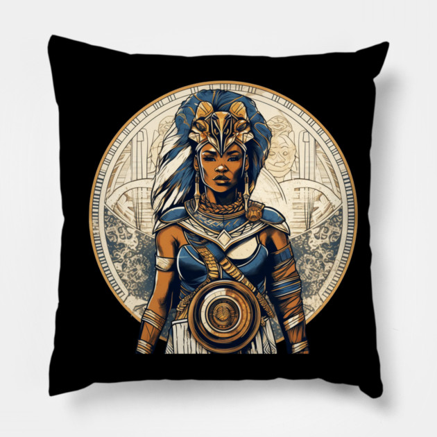 African Queen, Afro Female Warrior, Black History Pillow by logiamerch