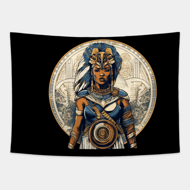 African Queen, Afro Female Warrior, Black History Tapestry by logiamerch