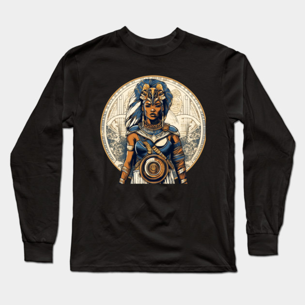 African Queen, Afro Female Warrior, Black History Long Sleeve T-Shirt by logiamerch