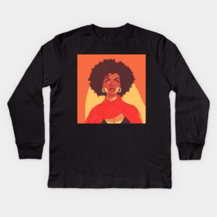 African Queen, Afro Superhero, Female Warrior, Black History Kids Long Sleeve T-Shirt