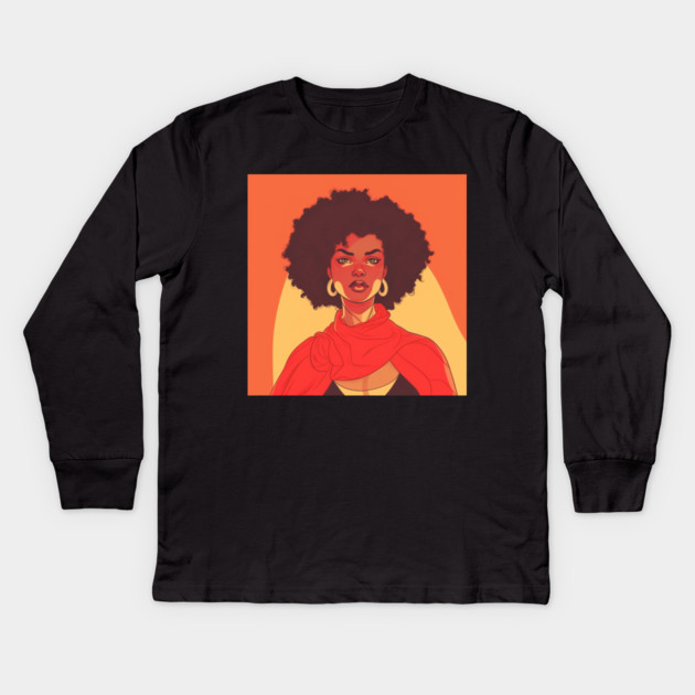 African Queen, Afro Superhero, Female Warrior, Black History Kids Long Sleeve T-Shirt by logiamerch