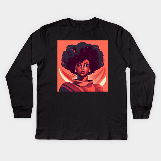 African Queen, Afro Superhero, Female Warrior, Black History Kids Long Sleeve T-Shirt by logiamerch