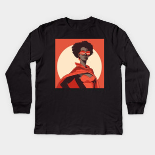 African Queen, Afro Superhero, Female Warrior, Black History Kids Long Sleeve T-Shirt