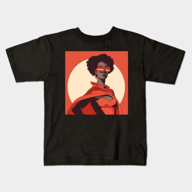 African Queen, Afro Superhero, Female Warrior, Black History Kids T-Shirt by logiamerch